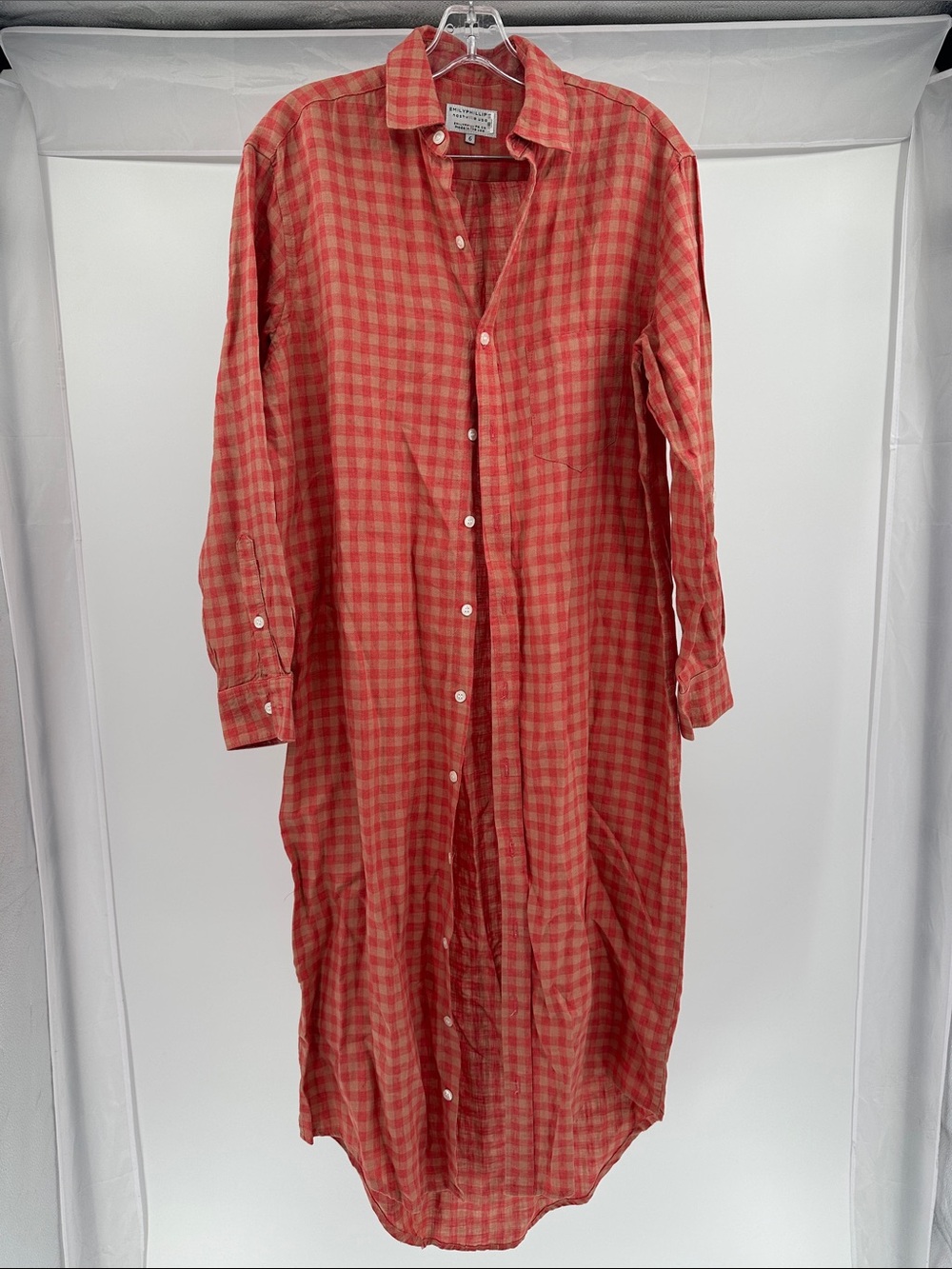 Lightweight Coral Plaid Maxi Shirt Dress